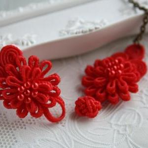 Chinese Knot Red Button Red Statement Necklace..
