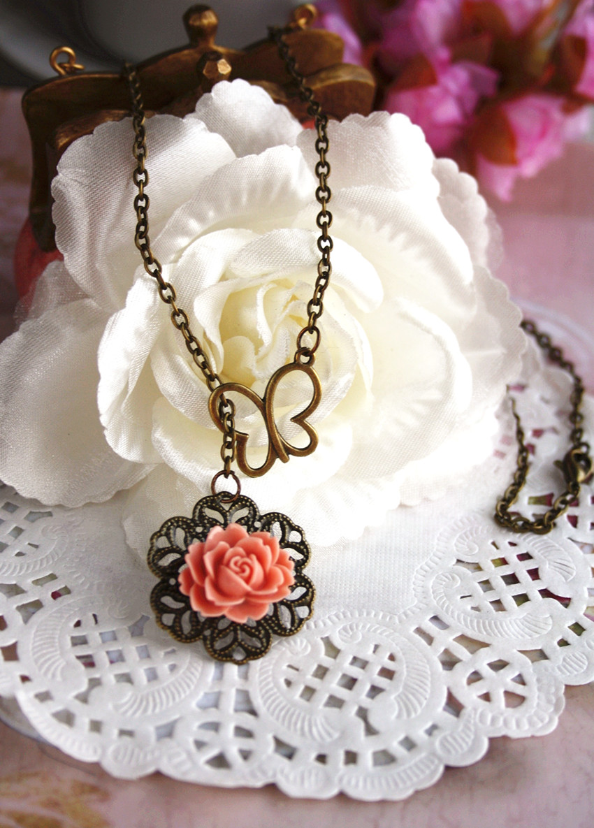 Otazu butterfly flower charm necklace